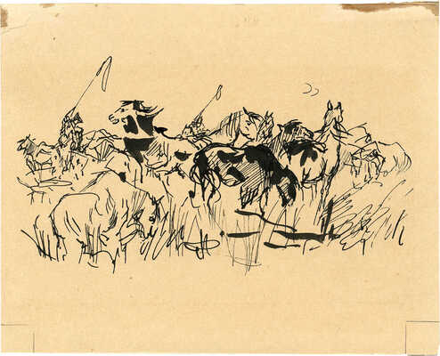 Бехтеев Владимир Георгиевич. Эскиз заставки к кн.: Ян В. Нашествие Батыя. М.: Детгиз, 1941 